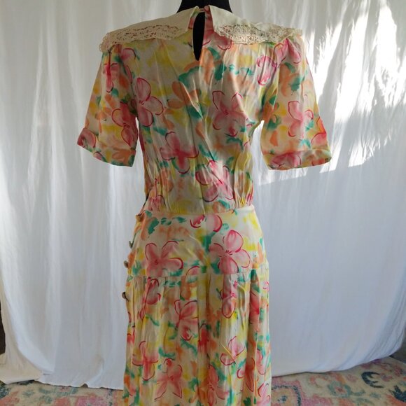 Vintage 80s Tropical Cottagecore Nancy Johnson dress size small - Picture 3 of 8